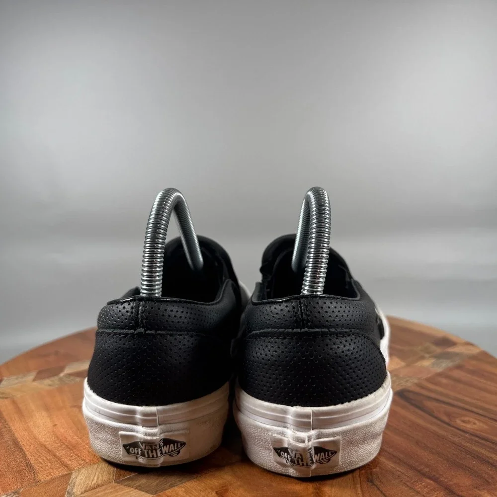 Vans Classic Slip-On Perforated Black Leather Shoes Womens 7.5 Mens 6 721356